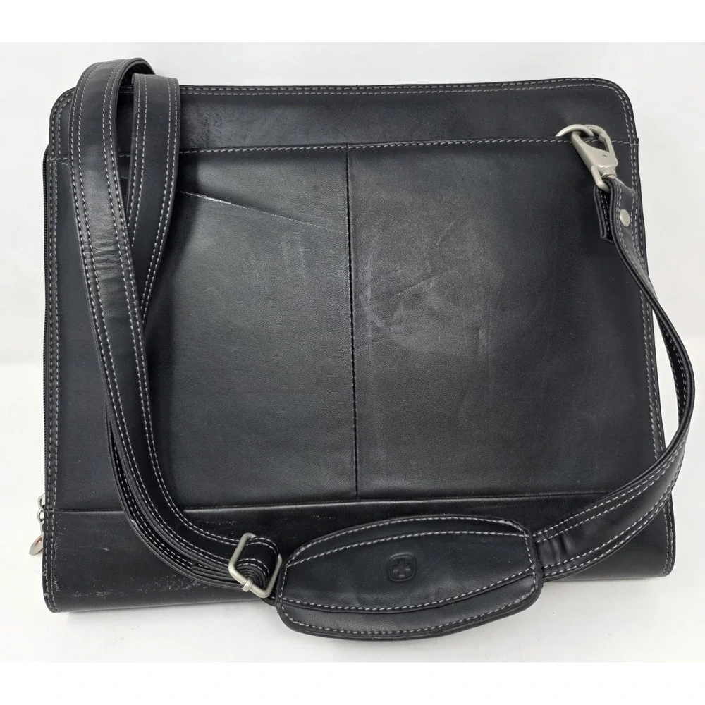 Wenger Victorinox Leather Briefcase Black Napa Profolio Laptop Organizer Bag